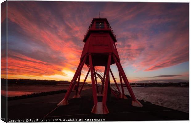 Herd Groyne Lighthouse  Canvas Print by Ray Pritchard