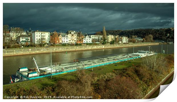 Koblenz Mosel Barge  Print by Rob Hawkins