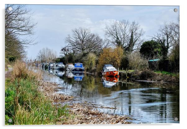 Heybridge Canal boats Essex Acrylic by Diana Mower