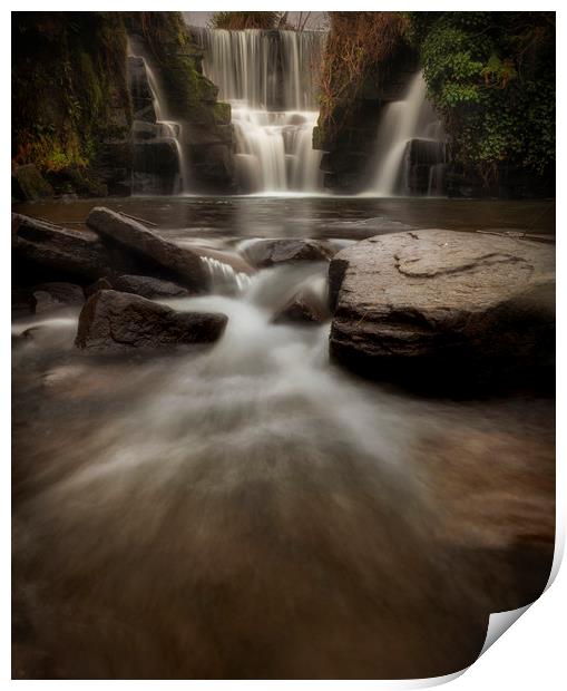 The waterfall at Penllergare Valley Print by Leighton Collins