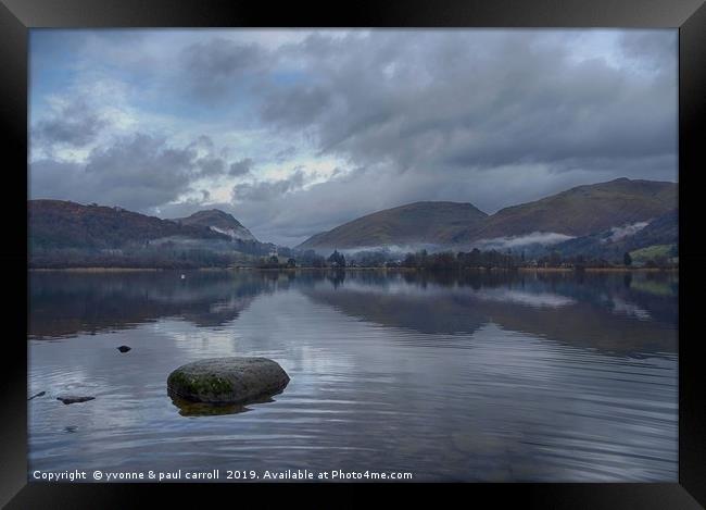 Grasmere lake with low cloud on a winter's day Framed Print by yvonne & paul carroll
