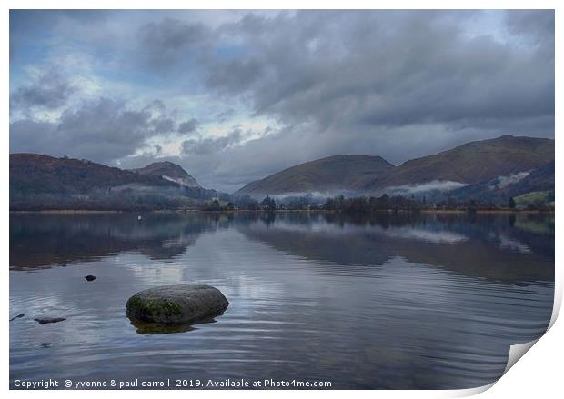 Grasmere lake with low cloud on a winter's day Print by yvonne & paul carroll