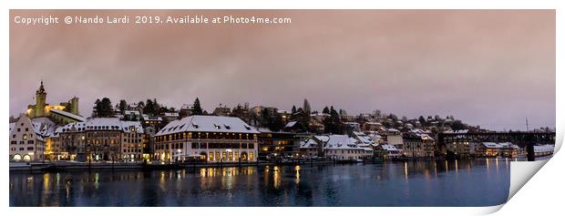 Schaffhausen cityscape at twilight in winter Print by DiFigiano Photography