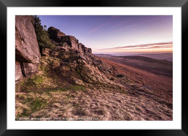 Sunset Stanage Edge Framed Mounted Print by Angie Morton
