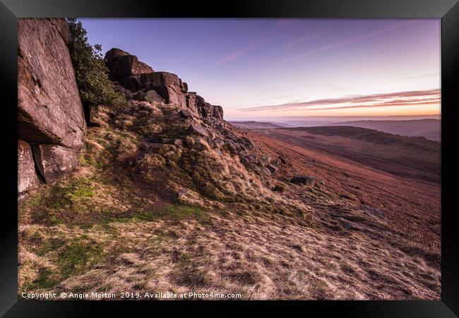 Sunset Stanage Edge Framed Print by Angie Morton