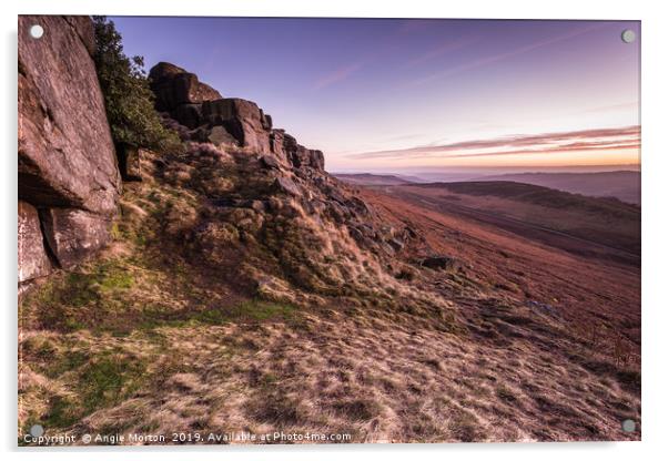 Sunset Stanage Edge Acrylic by Angie Morton