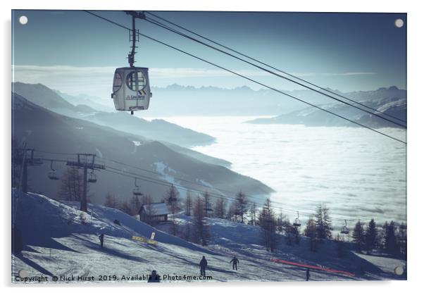 Les Arcs cable car Acrylic by Nick Hirst