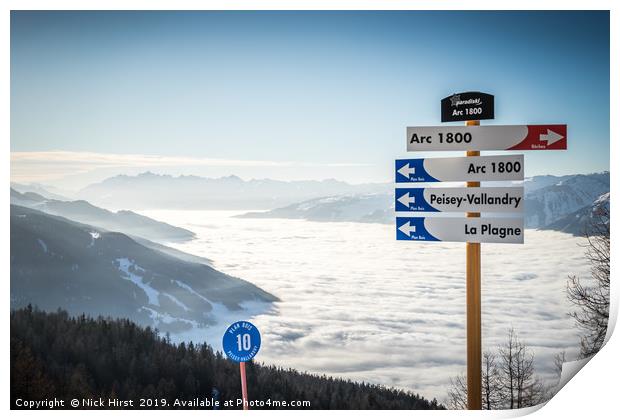 Les Arcs above a lake of clouds Print by Nick Hirst
