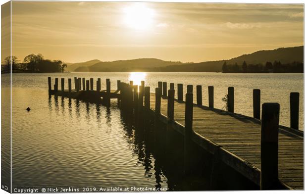 Wooden Jetty on Coniston Water Lake District Cumbr Canvas Print by Nick Jenkins