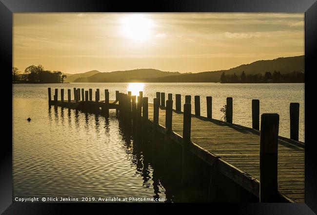 Wooden Jetty on Coniston Water Lake District Cumbr Framed Print by Nick Jenkins