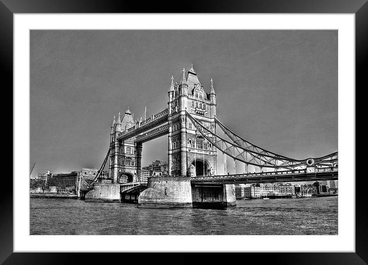 Tower Bridge London UK, black and white Framed Mounted Print by Dawn O'Connor
