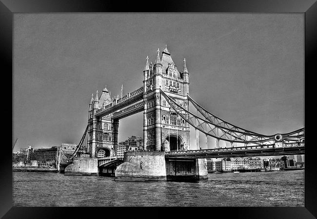 Tower Bridge London UK, black and white Framed Print by Dawn O'Connor