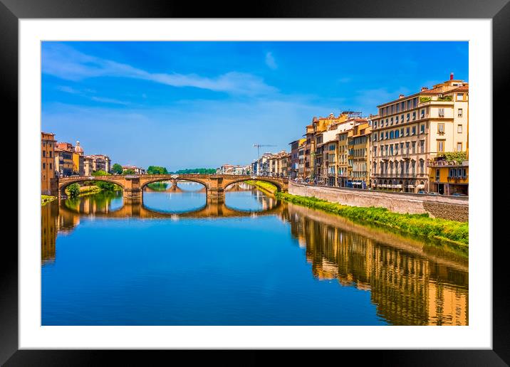 Bridge and Buildings on Arno River Framed Mounted Print by Darryl Brooks