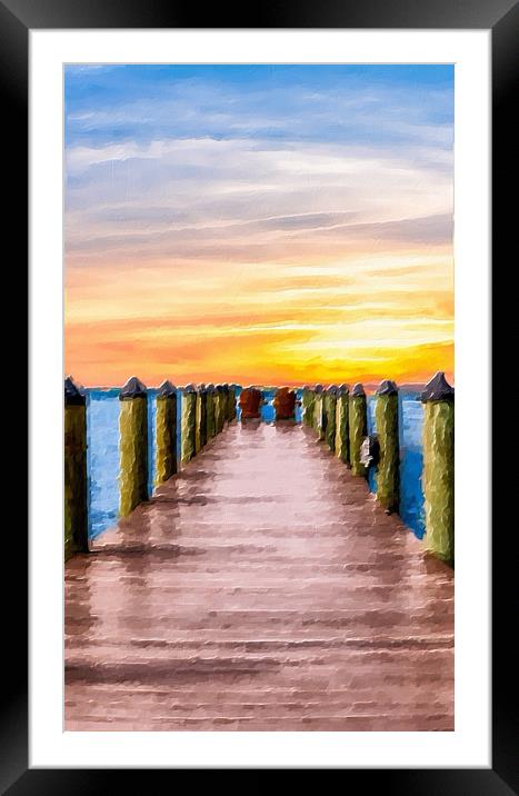 Adirondack Chairs at End of Pier Framed Mounted Print by Darryl Brooks