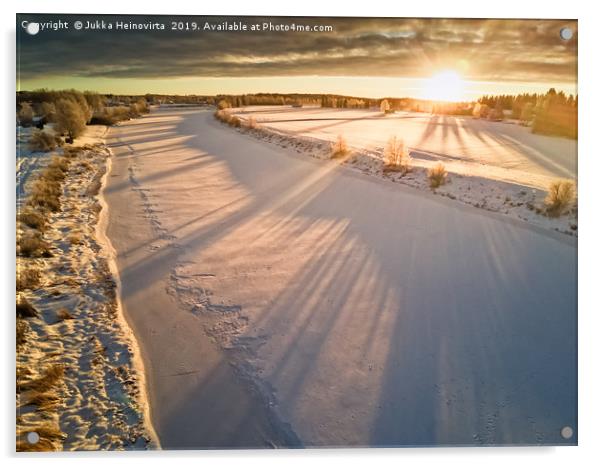 Winter Morning On The River Acrylic by Jukka Heinovirta