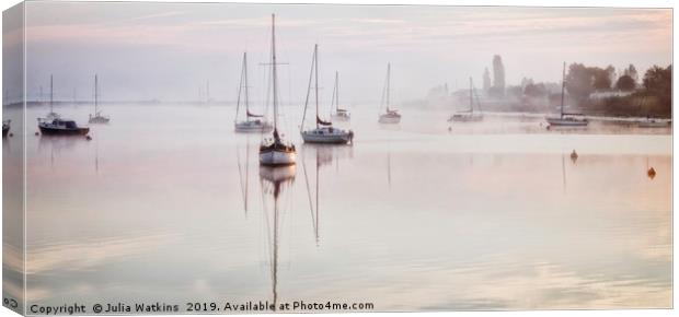 Misty Sunrise on the river Canvas Print by Julia Watkins