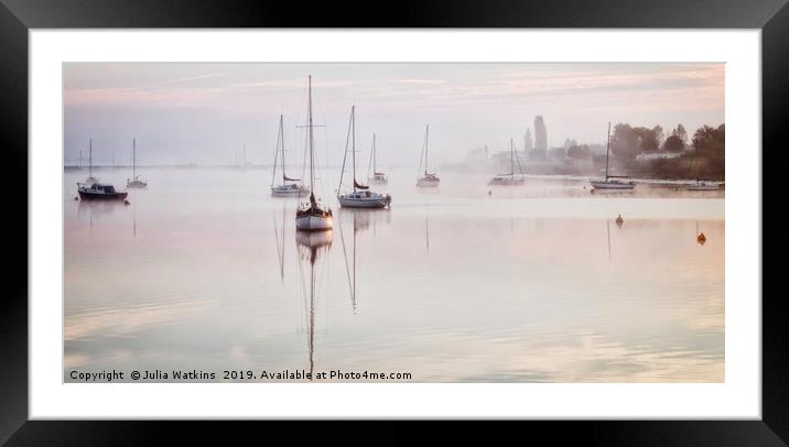 Misty Sunrise on the river Framed Mounted Print by Julia Watkins