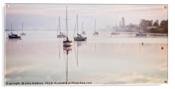 Misty Sunrise on the river Acrylic by Julia Watkins