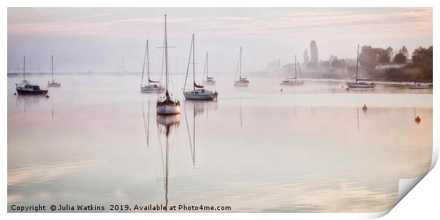 Misty Sunrise on the river Print by Julia Watkins