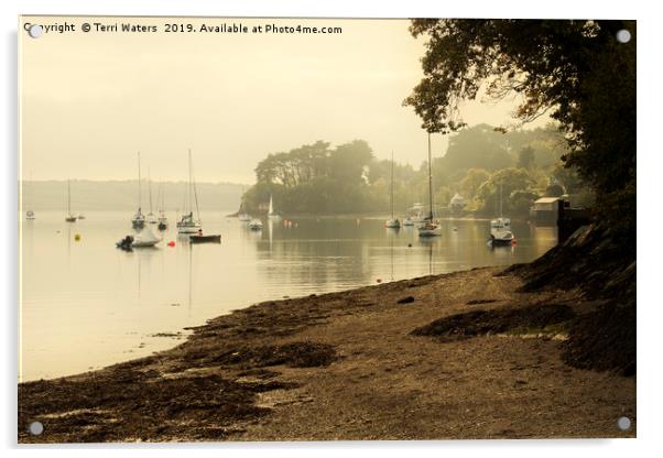 Misty Morning at Restronguet Weir Acrylic by Terri Waters