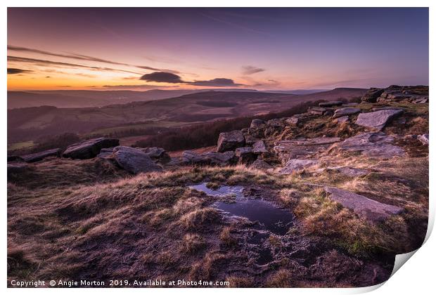 Last Light on Stanage Edge Print by Angie Morton