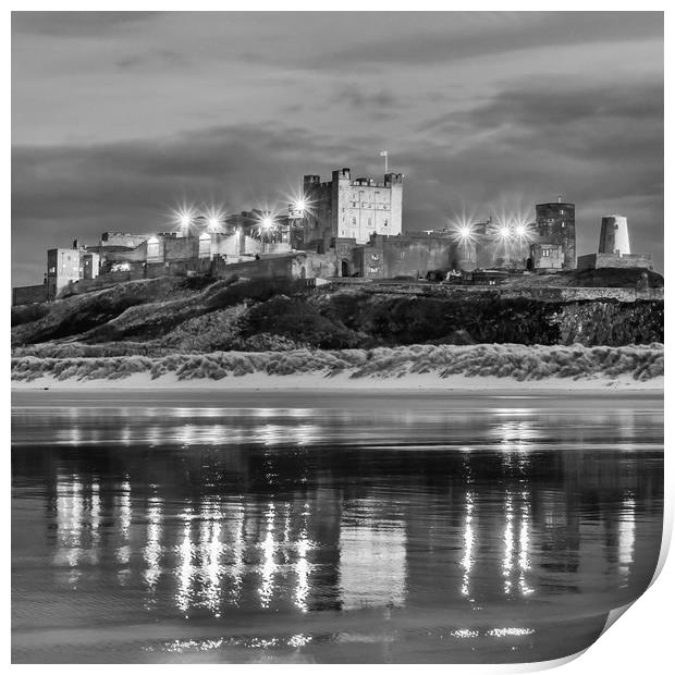 Bamburgh Castle Evening Reflections Print by Naylor's Photography