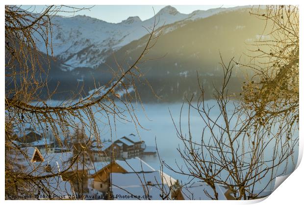 Village through the trees Print by Nick Hirst