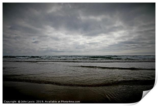 Stormy clouds over choppy Cornwall sea Print by John Lewis