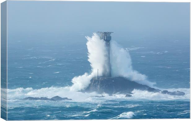 Storm Diana crashing into the Longships Lighthouse Canvas Print by CHRIS BARNARD