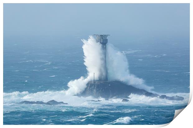 Storm Diana crashing into the Longships Lighthouse Print by CHRIS BARNARD