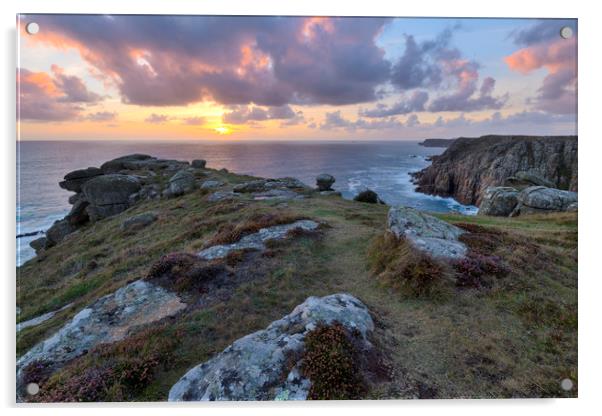 Sundown over Gwennap Head Cornwall Acrylic by CHRIS BARNARD