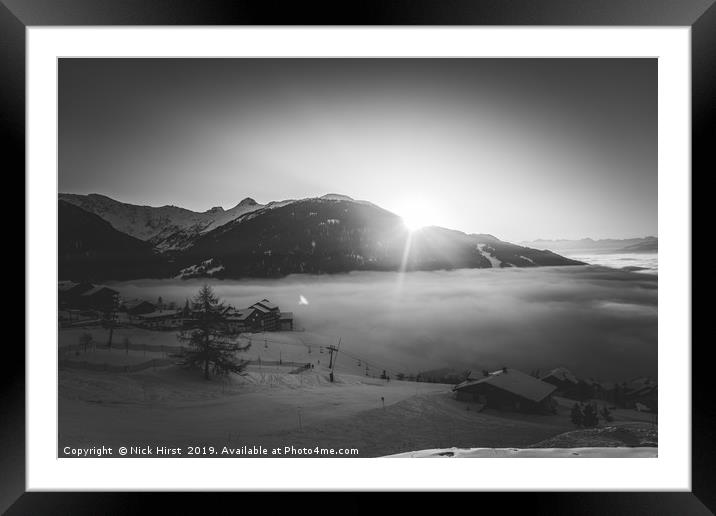 Sun setting on a lake of cloud Framed Mounted Print by Nick Hirst