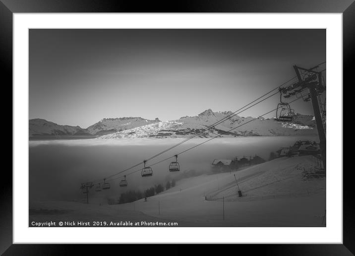 Chairlift rising out if the fog Framed Mounted Print by Nick Hirst