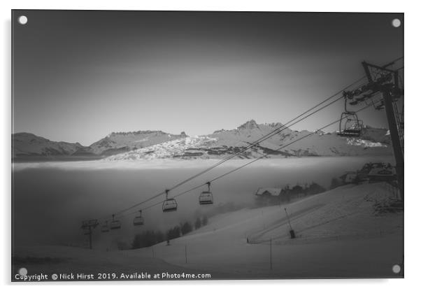 Chairlift rising out if the fog Acrylic by Nick Hirst