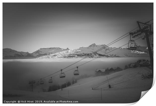 Chairlift rising out if the fog Print by Nick Hirst