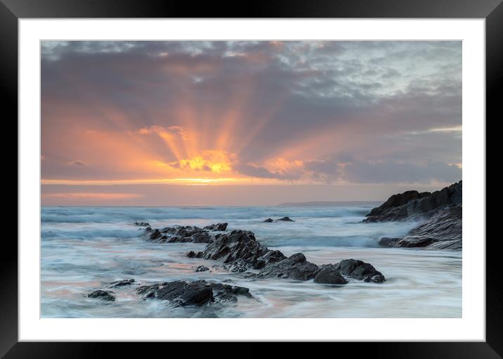 Sunset over Sharrow Point Cornwall Framed Mounted Print by CHRIS BARNARD