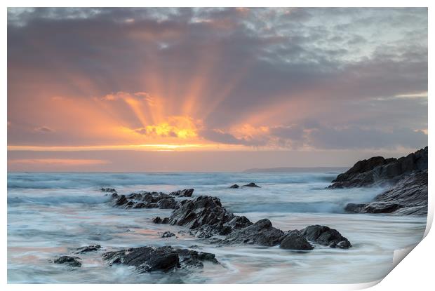 Sunset over Sharrow Point Cornwall Print by CHRIS BARNARD