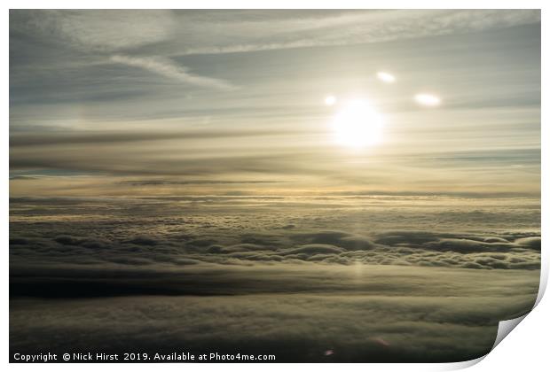 Sunrise form above the clouds Print by Nick Hirst