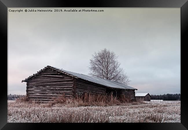 Old Barn Houses On The Frosty Fields Framed Print by Jukka Heinovirta