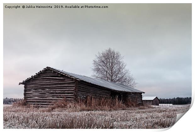 Old Barn Houses On The Frosty Fields Print by Jukka Heinovirta