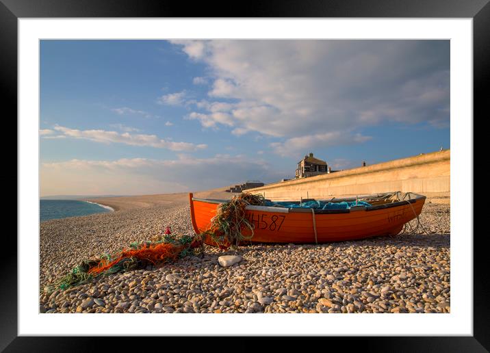 Rowing boat on Chesil Beach Dorset Framed Mounted Print by CHRIS BARNARD