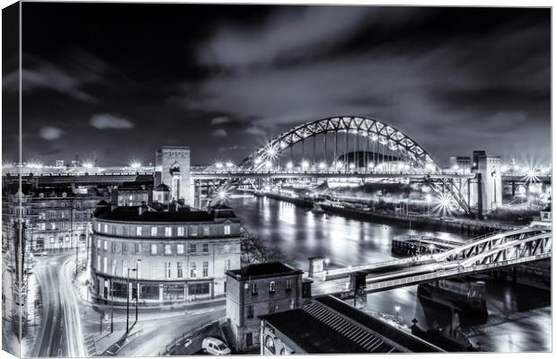 Newcastle Upon Tyne Bridges at Night Canvas Print by Tom Hibberd