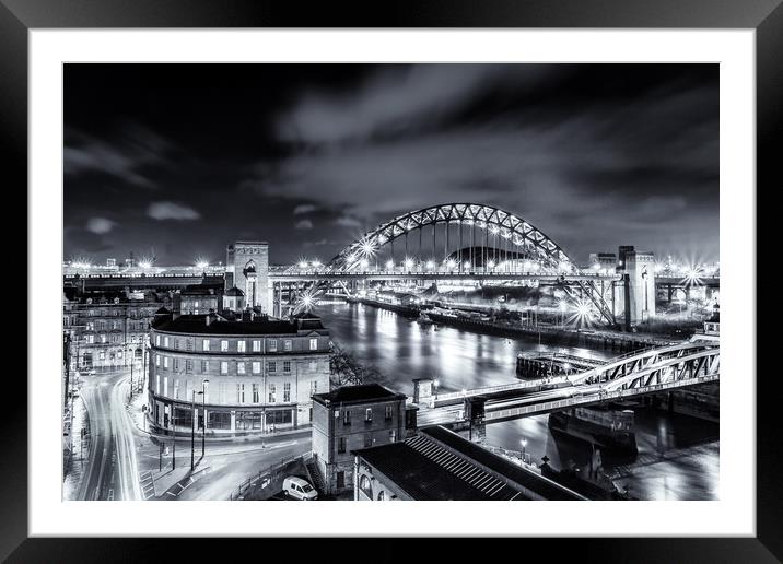 Newcastle Upon Tyne Bridges at Night Framed Mounted Print by Tom Hibberd