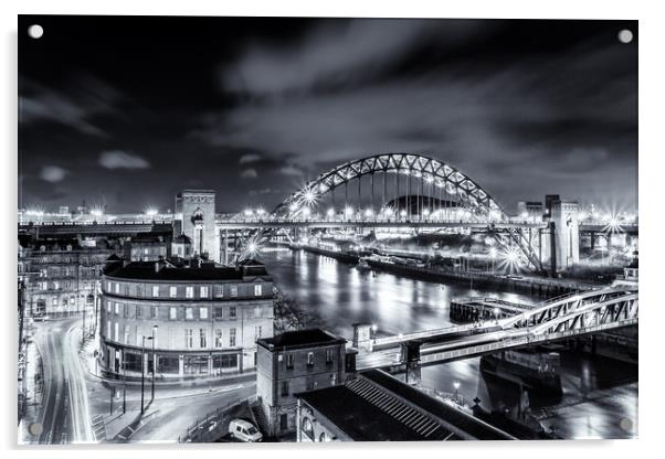 Newcastle Upon Tyne Bridges at Night Acrylic by Tom Hibberd
