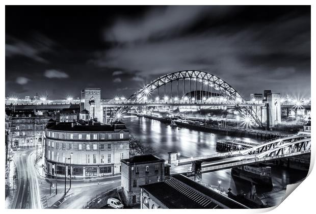 Newcastle Upon Tyne Bridges at Night Print by Tom Hibberd