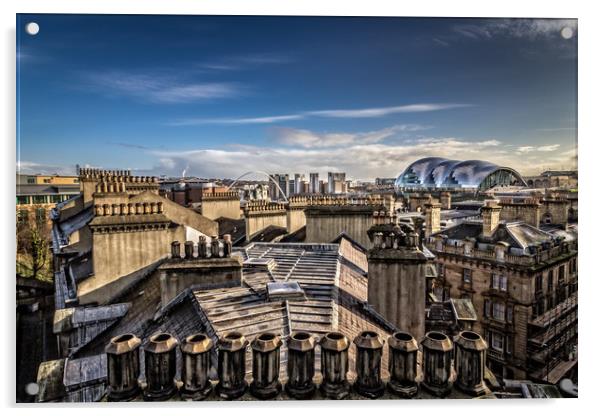 Chimneys and Roof Tops across Newcastle Upon Tyne Acrylic by Tom Hibberd