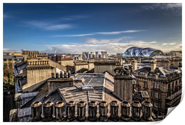 Chimneys and Roof Tops across Newcastle Upon Tyne Print by Tom Hibberd