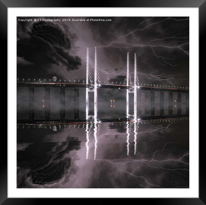 Thunder over the Twin Towers of the Oresund Bridge Framed Mounted Print by K7 Photography