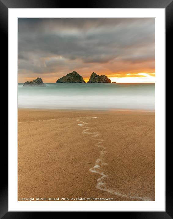 Sunset at Gull Rocks, Holywell Bay Framed Mounted Print by Paul Holland