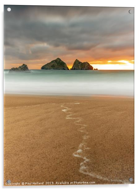 Sunset at Gull Rocks, Holywell Bay Acrylic by Paul Holland